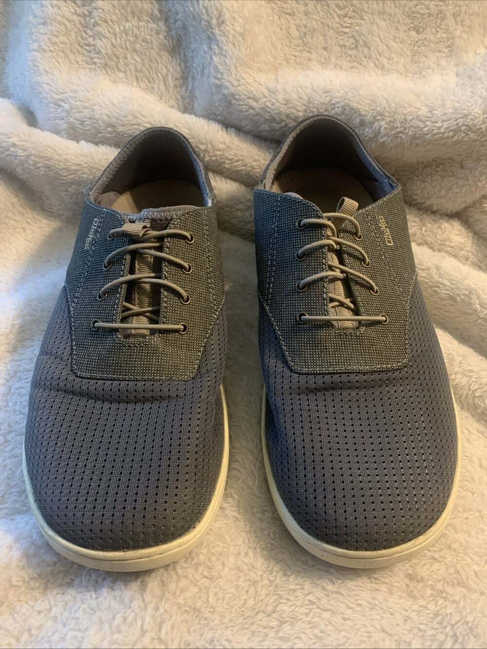 OluKai Nohea Moku Men 10.5 Gray Boat Shoes Mesh Sneakers 10283-2610 Drop-In Heel